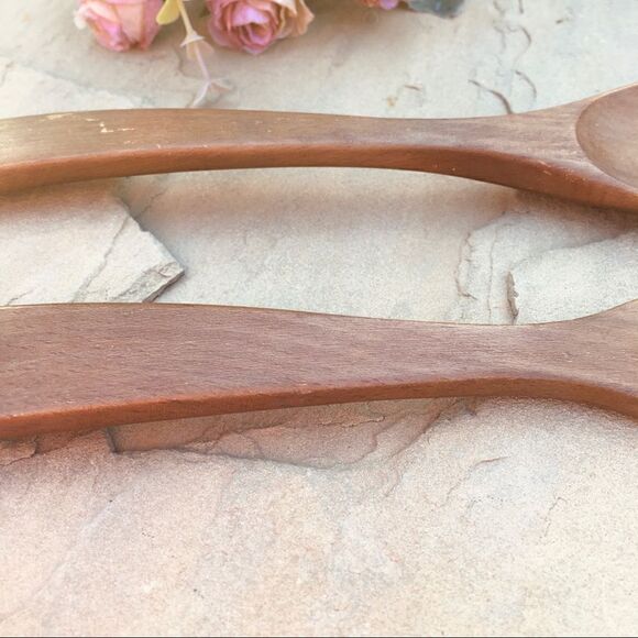 Vintage Hardwood Spoon Fork Salad Serving Decorative Utensil Set - Picture 11 of 13